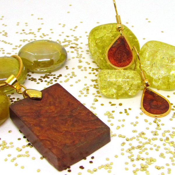Bronze Shimmer ~ σετ κολιέ & σκουλαρίκια - γυαλί, επάργυρα, μακριά, σετ κοσμημάτων, φθηνά - 5