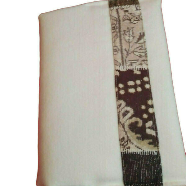 Υφασμάτινη Θήκη/Κάλυμμα Βιβλίου Λευκό με καφέ μπορντούρα - ύφασμα