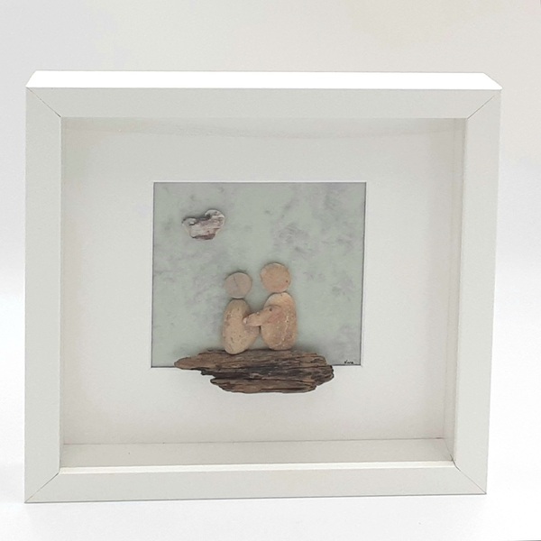 Κάδρο ξύλινο με βότσαλα και θαλασσόξυλα, ερωτευμένοι (25×25×4,5cm) - χειροποίητα, δώρα γάμου, δώρα επετείου, διακοσμητικά, ιδεά για δώρο, αγ. βαλεντίνου - 4