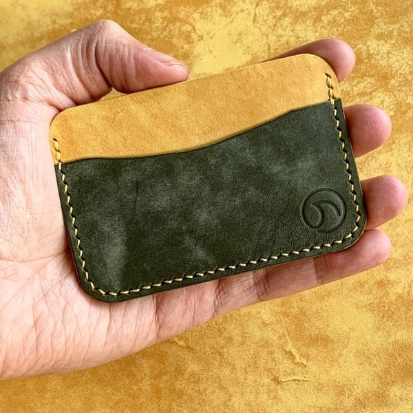 Δερμάτινο πορτοφόλι για κάρτες - Πράσινο & Κίτρινο - δέρμα, πορτοφόλια - 4