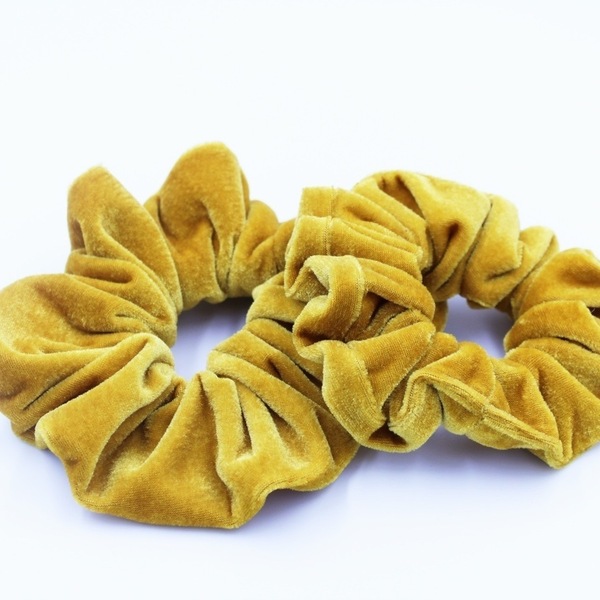 Scrunchie Μικρό Λαστιχάκι Βελούδινο Χειροποίητο Μουσταρδί - γυναικεία, βελούδο, χειροποίητα, λαστιχάκια μαλλιών - 2