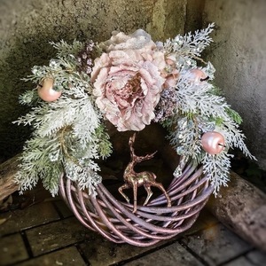 Χριστουγεννιάτικο ροζ χρυσό στεφάνι με ελάφι - στεφάνια, διακοσμητικά, χριστουγεννιάτικα δώρα - 3