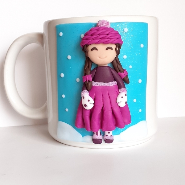 Κούπα girl in the snow - πηλός, δώρα γενεθλίων, κούπες & φλυτζάνια, παιδικές κούπες