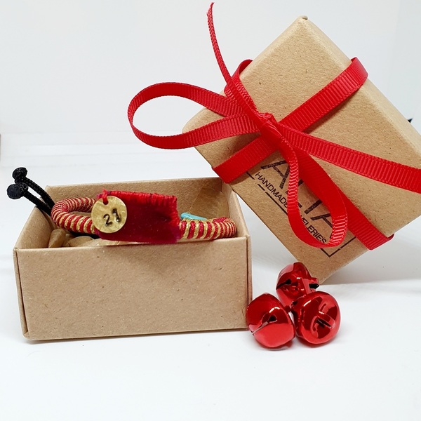 Βραχιόλι χειροποίητο Christmas charm 21 - ύφασμα, charms, κορδόνια, μπρούντζος, αυξομειούμενα - 4