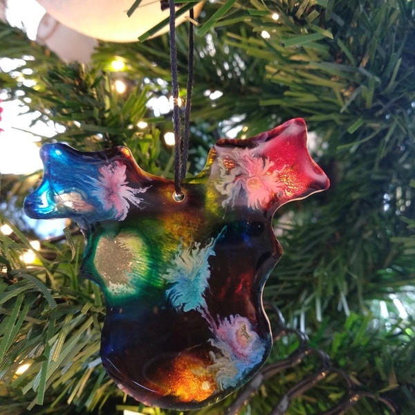 Χριστουγεννιάτικο στολίδι από υγρό γυαλί χρωματιστό - γυαλί, εποξική ρητίνη, διακοσμητικά, χριστουγεννιάτικα δώρα, στολίδι δέντρου - 3