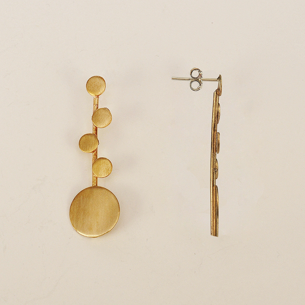 Χειροποίητα χρυσόχρωμα καρφωτά σκουλαρίκια κυκλικού σχήματος - ορείχαλκος, γεωμετρικά σχέδια, καρφωτά, μεγάλα, faux bijoux - 2