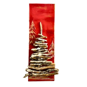 Χριστουγεννιάτικο έλατο σε κόκκινο καμβά με υγρό γυαλί. Διαστάσεις: 60*28 εκ. - ύφασμα, ξύλο, γυαλί, διακοσμητικά, δέντρο - 3