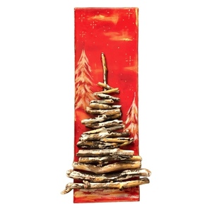 Χριστουγεννιάτικο έλατο σε κόκκινο καμβά με υγρό γυαλί. Διαστάσεις: 60*28 εκ. - ύφασμα, ξύλο, γυαλί, διακοσμητικά, δέντρο