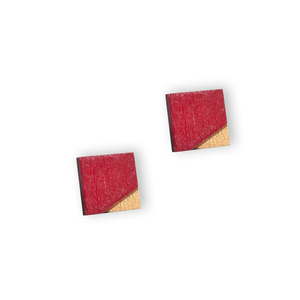 Ξύλινα σκουλαρίκια 4Dots Red - ξύλο, minimal, καρφωτά, μικρά, φθηνά
