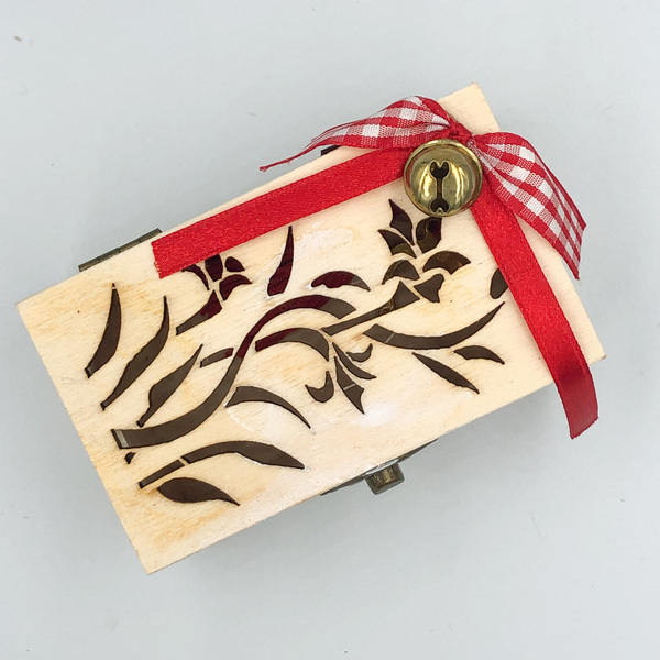 Ορθογώνιο κουτάκι γούρι «διάτρητο λουλούδι» - ξύλο, χριστουγεννιάτικο, γούρια - 2