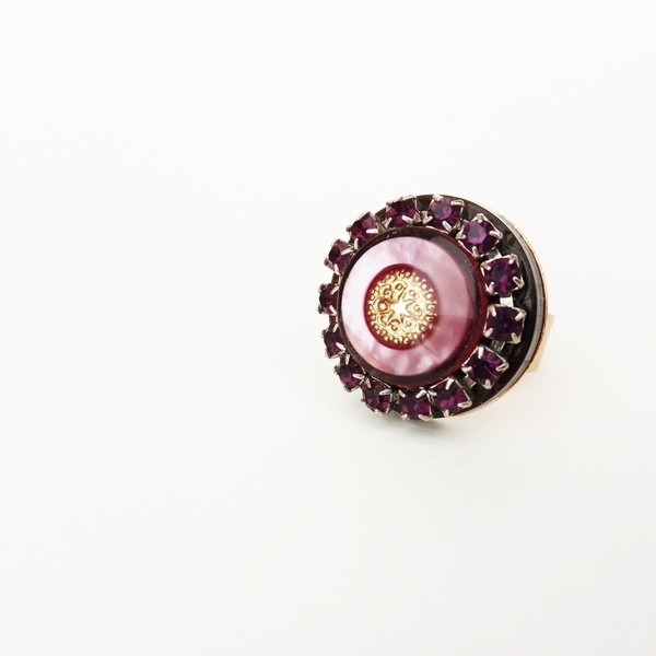Purple Button Δαχτυλίδι - επιχρυσωμένα, swarovski, κουμπί, αυξομειούμενα, φθηνά