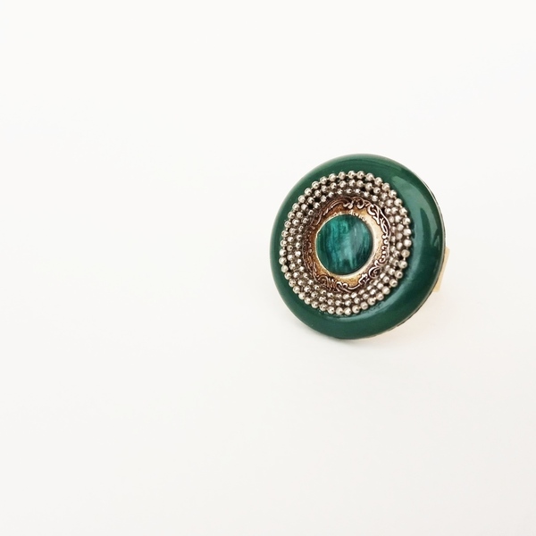 Green Button Δαχτυλίδι - επιχρυσωμένα, κουμπί, μεγάλα, αυξομειούμενα, φθηνά