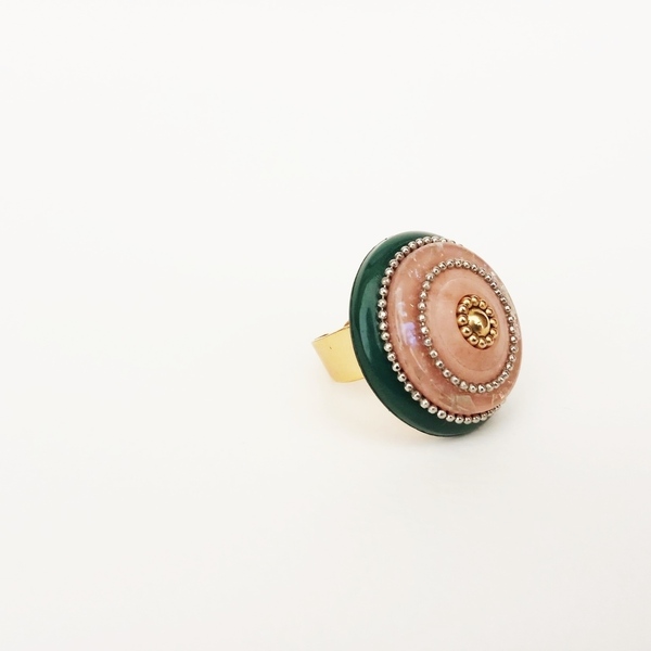 Pink Button Δαχτυλίδι - επιχρυσωμένα, κουμπί, μεγάλα, αυξομειούμενα, φθηνά - 5