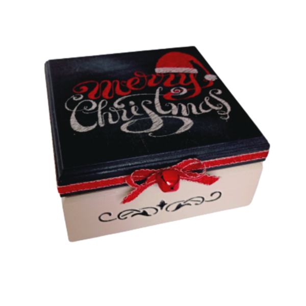 Χριστουγεννιάτικο κουτάκι mtf merry Christmas κόκκινο με μαύρο το14*14*7εκ. - ξύλο, διακοσμητικά, χριστουγεννιάτικα δώρα, άγιος βασίλης