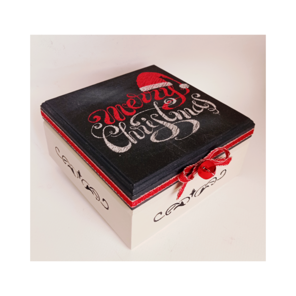 Χριστουγεννιάτικο κουτάκι mtf merry Christmas κόκκινο με μαύρο το14*14*7εκ. - ξύλο, διακοσμητικά, χριστουγεννιάτικα δώρα, άγιος βασίλης - 2