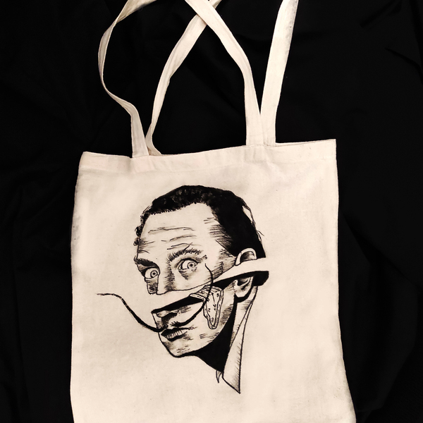 Tote Bag ▪️Salvador Dalí▪️ _Πάνινη τσάντα ζωγραφισμένη στο χέρι - ύφασμα, χειροποίητα, all day, tote, πάνινες τσάντες - 5