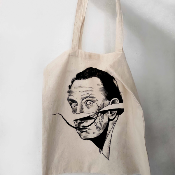 Tote Bag ▪️Salvador Dalí▪️ _Πάνινη τσάντα ζωγραφισμένη στο χέρι - ύφασμα, χειροποίητα, all day, tote, πάνινες τσάντες - 2
