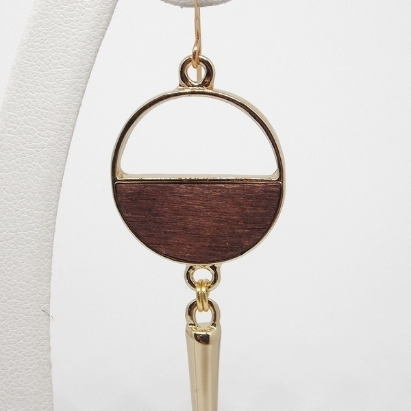 Σκουλαρίκια κρεμαστά με μεταλλικο μοτίφ κύκλος με ξυλο - ξύλο, ορείχαλκος, κρεμαστά, μεγάλα, faux bijoux - 3