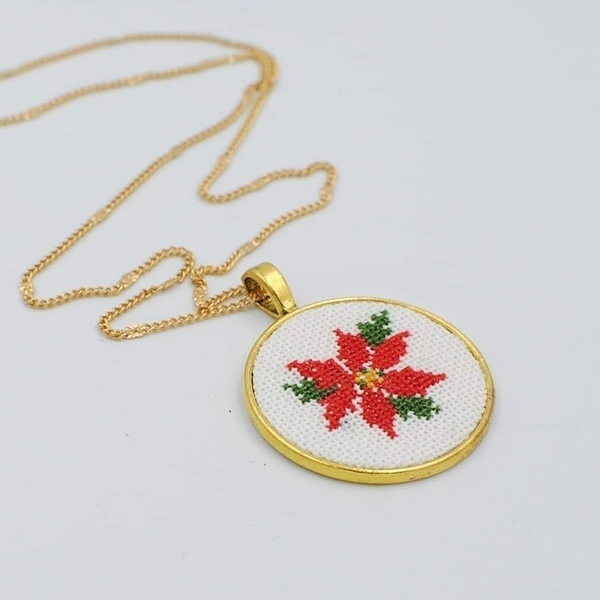 Κεντητό μενταγιόν Αλεξανδρινό - κεντητά, ορείχαλκος, λουλουδάτο, χριστούγεννα
