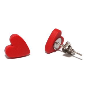 Κόκκινες καρδούλες σκουλαρίκια καρφωτά - καρδιά, πηλός, καρφωτά, μικρά, ατσάλι