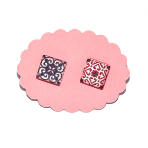 Καρφωτά σκουλαρικάκια μίνι απαλό ροζ πλακάκια από πολυμερικό πηλό - καρφωτά, μικρά, πηλός