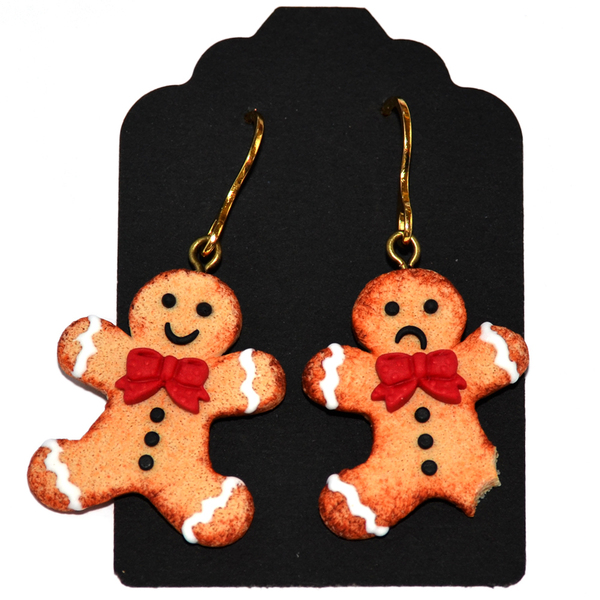 Χριστουγεννιάτικα κρεμαστά σκουλαρίκια μπισκότα gingerbread man από πηλό - πηλός, κρεμαστά, χριστουγεννιάτικα δώρα