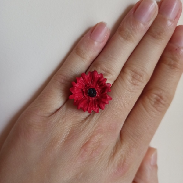 Ατσάλινο δαχτυλίδι με λουλούδι. - πηλός, λουλούδι, ατσάλι, μεγάλα, αυξομειούμενα, φθηνά - 3