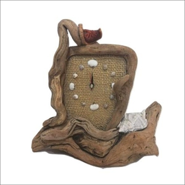 Επιτραπέζιο Ρολόι από Θαλασσόξυλα και Κοχύλια - ξύλο, ρολόι, κοχύλι, επιτραπέζια