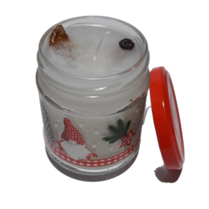 Λευκό κερί σε Χριστουγεννιάτικο βαζάκι με άρωμα Κανέλας/ Πορτοκάλι. - χριστουγεννιάτικα δώρα, αρωματικό χώρου, κεριά & κηροπήγια