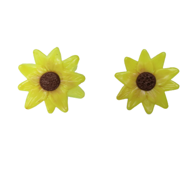 Sunflower χειροποίητα σκουλαρίκια απο πολυμερικό πηλό - πηλός, λουλούδι, καρφωτά, μικρά, γούρια - 3