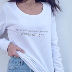Λευκό φούτερ .May Angels surround you with wings of light. - βαμβάκι, πολυεστέρας, μακρυμάνικες - 2