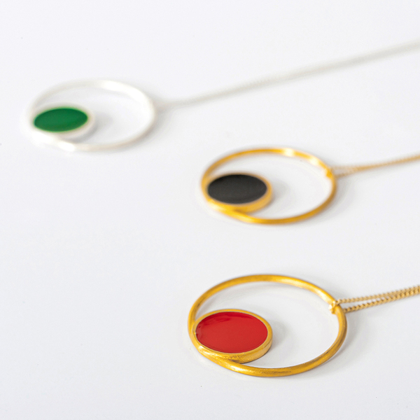 Color Circle Necklace -Χειροποίητο επάργυρο και επίχρυσο μενταγιόν με διάφορα χρώματα! - επιχρυσωμένα, ασήμι 925, γεωμετρικά σχέδια, μακριά - 2