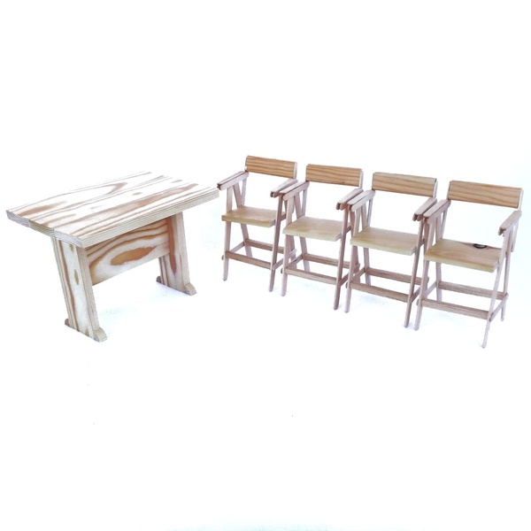 Wooden Traditional table with 4 chairs scale 1:6 (size barbie) - 3