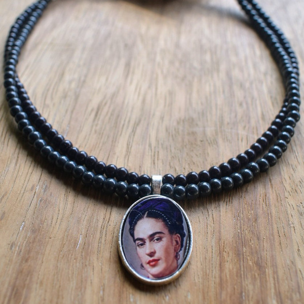 Κολιέ Frida Kahlo - γυαλί, χάντρες, κοντά - 3