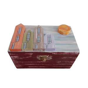 Κουτί αποθήκευσης ξύλινο χειροποίητο Γειτονιά 14x8x8 Μπορντό Καπαδάκης - κουτιά αποθήκευσης, ζωγραφισμένα στο χέρι, χειροποίητα, δώρο, δώρα για γυναίκες