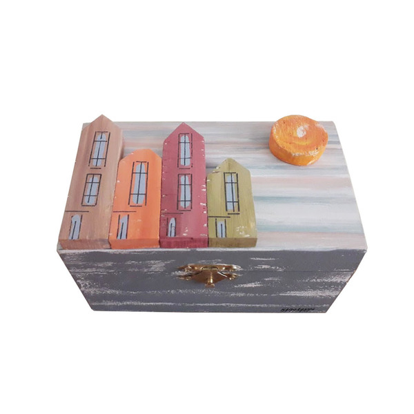 Κουτί αποθήκευσης ξύλινο χειροποίητο Γειτονιά 14x8x8 Γκρί Καπαδάκης - δώρο, χειροποίητα, κοσμηματοθήκη, κουτιά αποθήκευσης, δώρα για γυναίκες