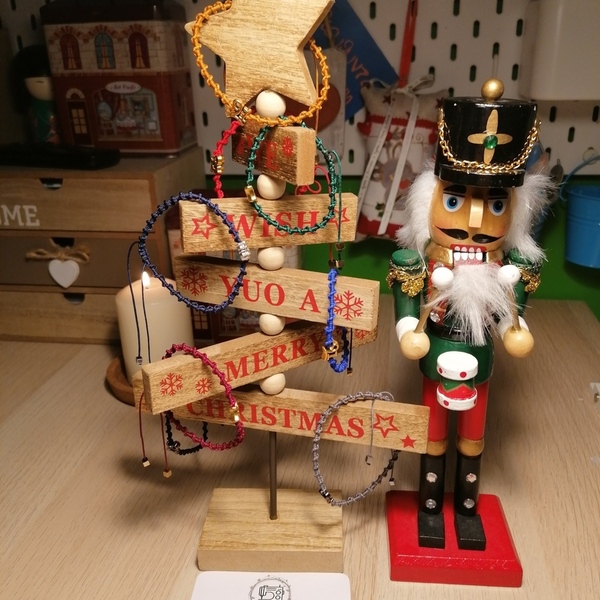 Χριστουγεννιάτικο Βραχιόλι Γούρι 2021 με Μεταλλικό Στοιχείο Γκρι - επιχρυσωμένα, μακραμέ, χεριού, αυξομειούμενα, γούρια - 2