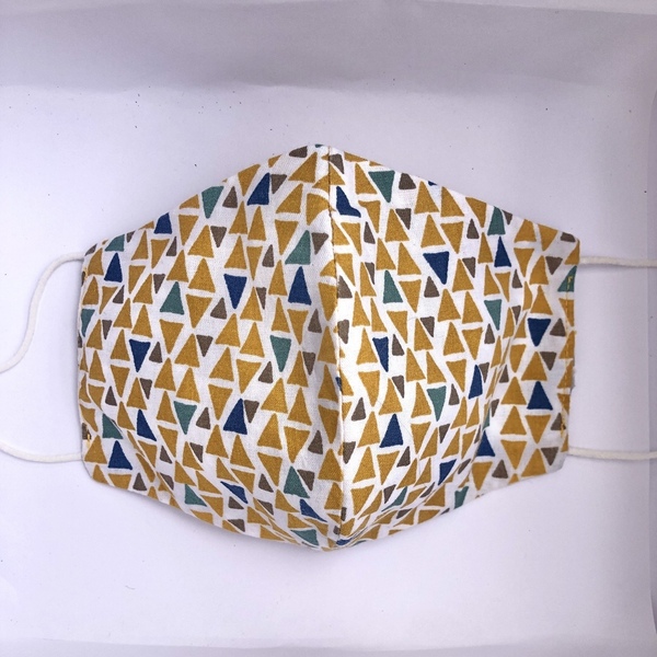 Μάσκα unisex με κίτρινα τρίγωνα σχέδια - βαμβάκι, γυναικεία, ανδρικά, δώρα γενεθλίων, μάσκες προσώπου - 2