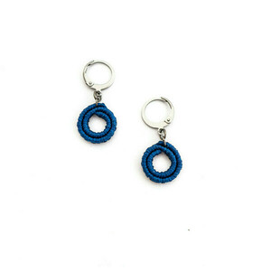 Μπλε κρεμαστά σκουλαρίκια μακραμέ - μικρά, ατσάλι, φθηνά, μακραμέ, κρίκοι