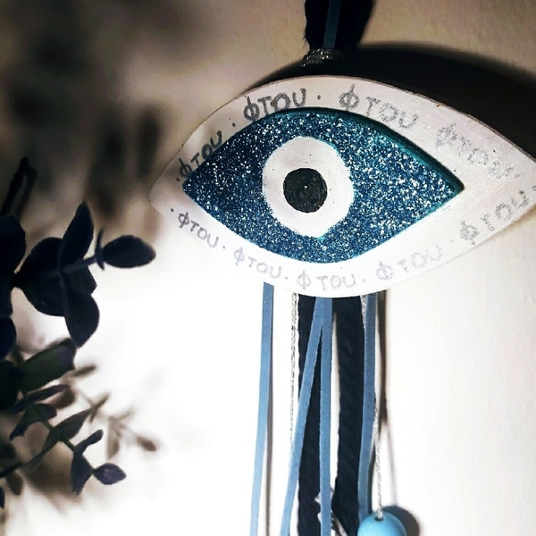 Γούρι 2021 ξύλινο μπλε μάτι κρεμαστό - γούρι, μάτι, γούρια - 2