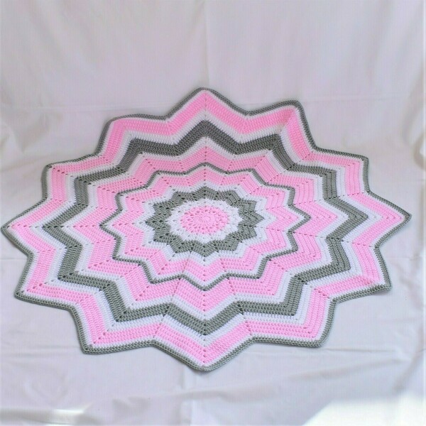 Βρεφικό κουβερτάκι ροζ με άσπρο 90*90 cm (100% ακρυλικό νήμα)1 - κορίτσι, κουβέρτες - 3