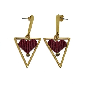 Μίνιμαλ σκουλαρίκια με κόκκινη καρδούλα - επιχρυσωμένα, ορείχαλκος, καρδιά, κρεμαστά