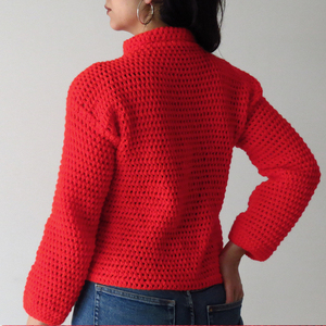 Πλεκτό χειροποίητο κόκκινο πουλόβερ με ζιβάγκο - ακρυλικό, μακρυμάνικες - 3