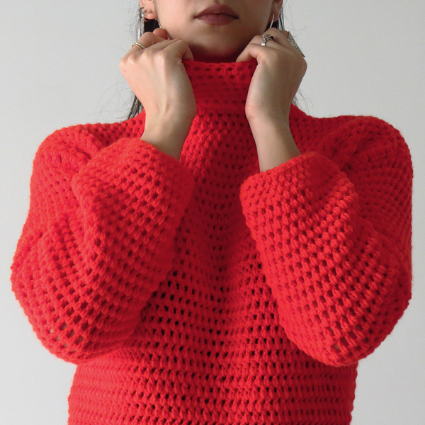 Πλεκτό χειροποίητο κόκκινο πουλόβερ με ζιβάγκο - ακρυλικό, μακρυμάνικες - 4