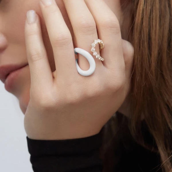 Επιχρυσο δαχτυλίδι με άσπρο δέσιμο - ασήμι, επιχρυσωμένα, σταθερά, μεγάλα, φθηνά - 2