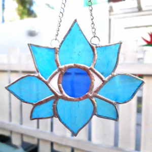 Λωτός με μπλε μάτι διακοσμητικό βιτρό, Evil eye stained glass suncatcher - βιτρώ, evil eye, διακοσμητικά - 2