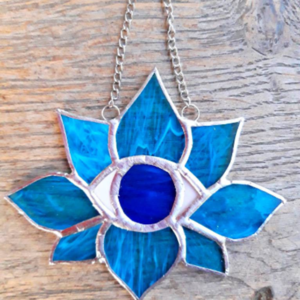 Λωτός με μπλε μάτι διακοσμητικό βιτρό, Evil eye stained glass suncatcher - βιτρώ, evil eye, διακοσμητικά - 3