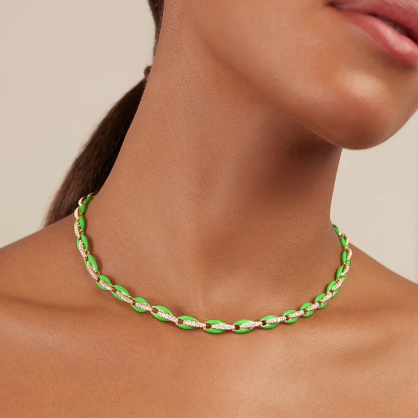 Neon green necklace - επιχρυσωμένα, ασήμι 925, κοντά, φθηνά