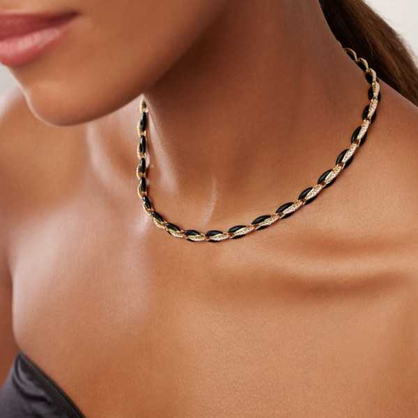 Gold-black necklace - επιχρυσωμένα, ασήμι 925, κοντά, φθηνά