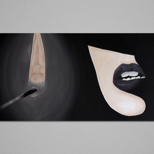 Lust surreal dark atmospheric lips canvas painting acrylic color 50x100 - πίνακες & κάδρα, πίνακες ζωγραφικής